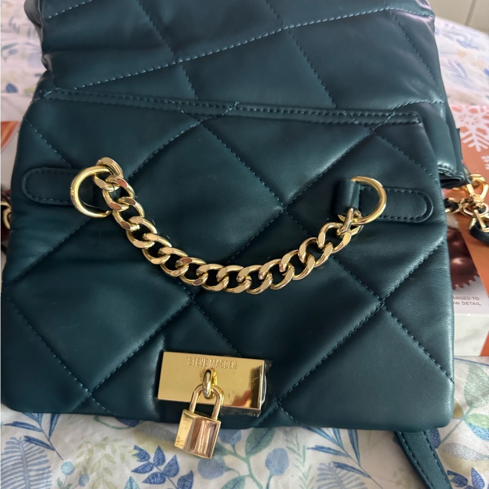 Steve Madden Teal Quilted Crossbody Bag with Gold Chain